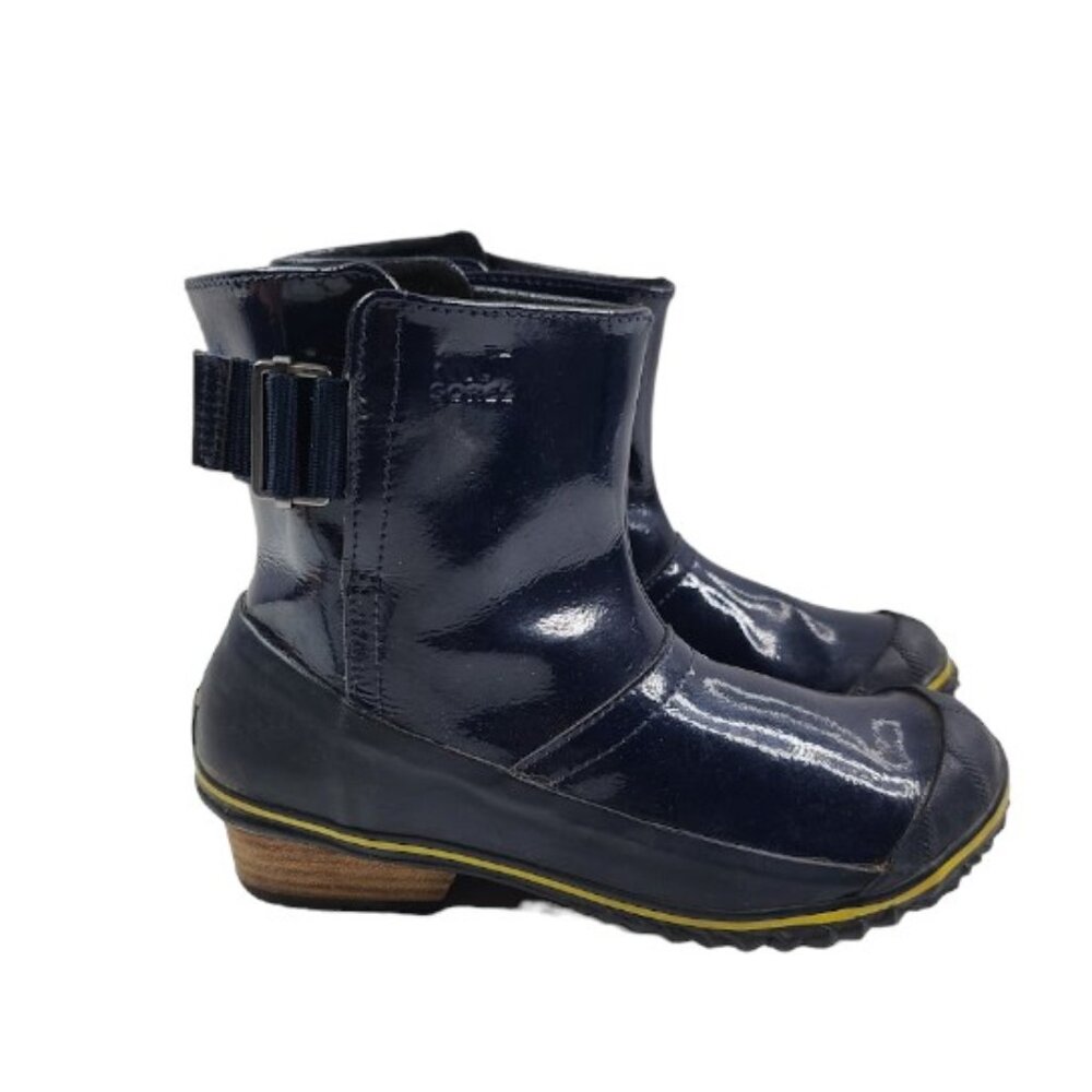 Sorel Women's Navy Wellington‎ NL2155-464 Heeled Glossy Rubber Rain Boots Size 8